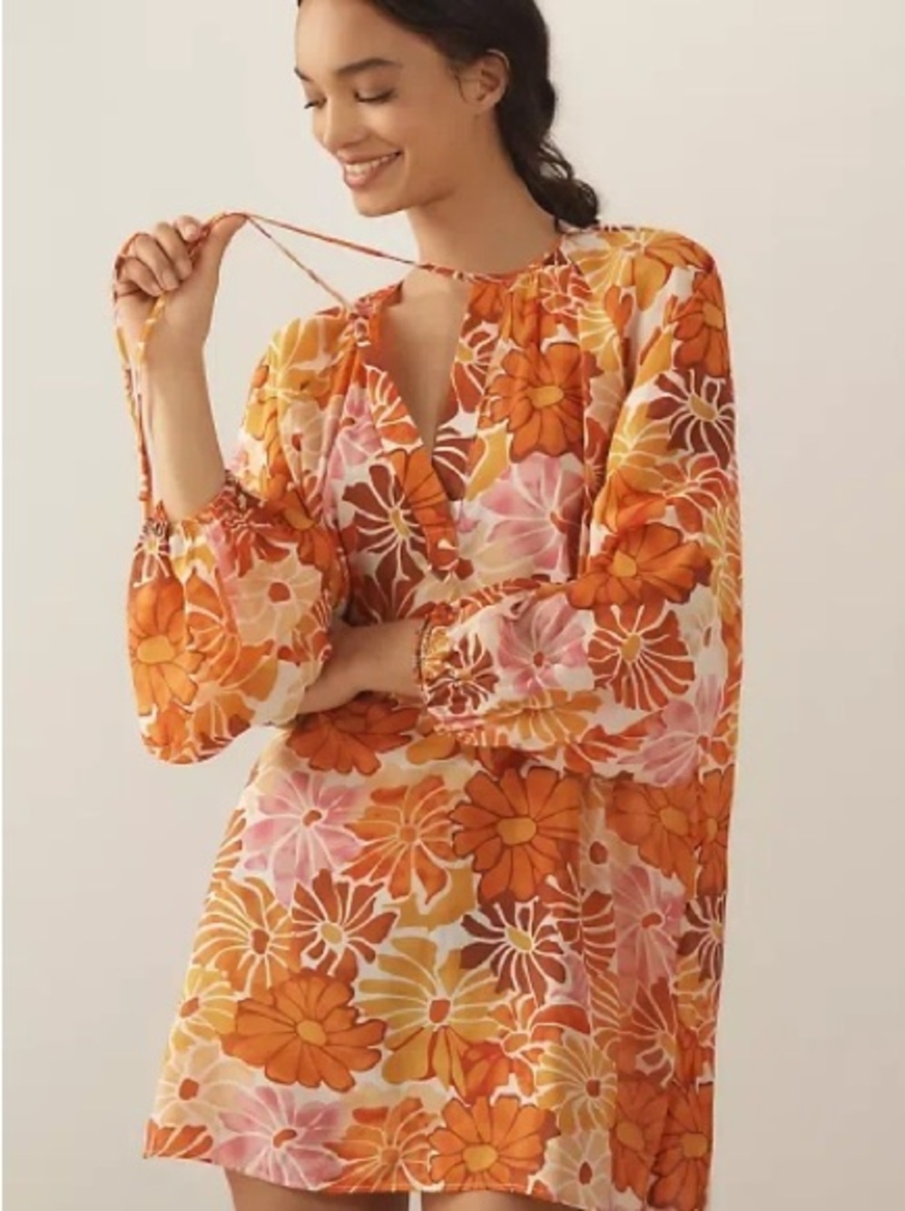 Maeve Orange and Pink Floral Midi Dress